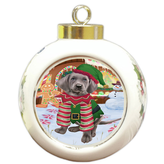 Christmas Gingerbread House Candyfest Weimaraner Dog Round Ball Christmas Ornament RBPOR56944