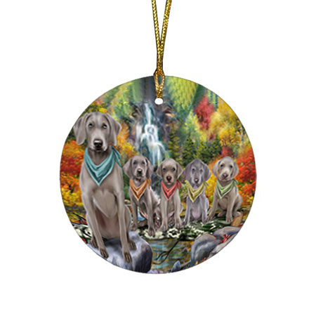 Scenic Waterfall Weimaraners Dog Round Flat Christmas Ornament RFPOR51977