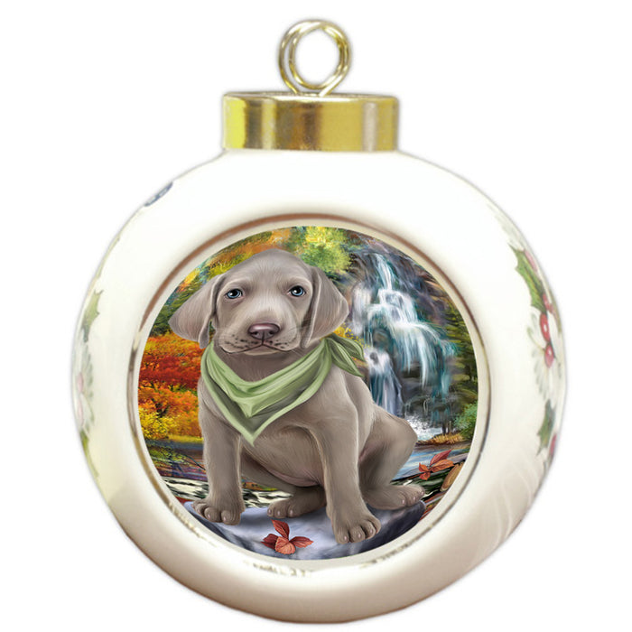 Scenic Waterfall Weimaraner Dog Round Ball Christmas Ornament RBPOR51987