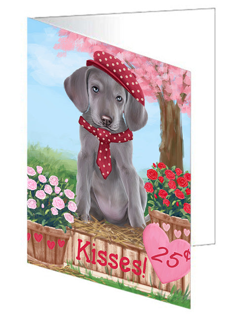 Rosie 25 Cent Kisses Weimaraner Dog Handmade Artwork Assorted Pets Greeting Cards and Note Cards with Envelopes for All Occasions and Holiday Seasons GCD73295