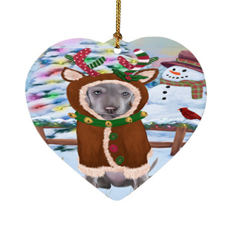 Christmas Gingerbread House Candyfest Weimaraner Dog Heart Christmas Ornament HPOR56945