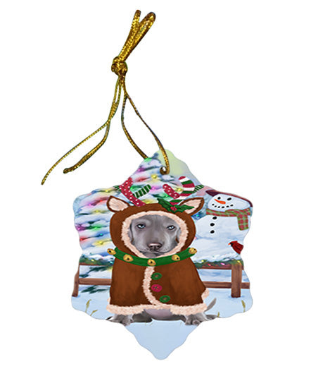 Christmas Gingerbread House Candyfest Weimaraner Dog Star Porcelain Ornament SPOR56945