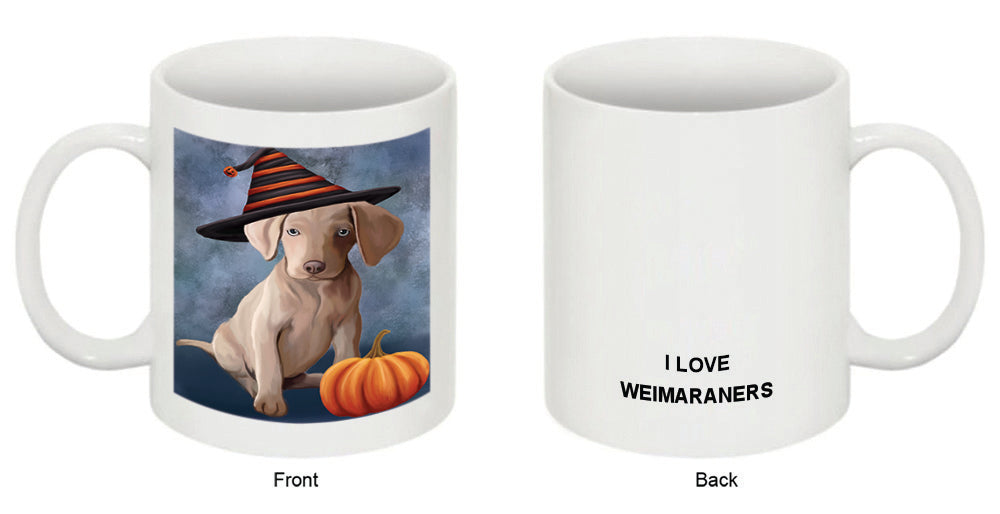 Happy Halloween Weimaraner Dog Wearing Witch Hat with Pumpkin Coffee Mug MUG50232