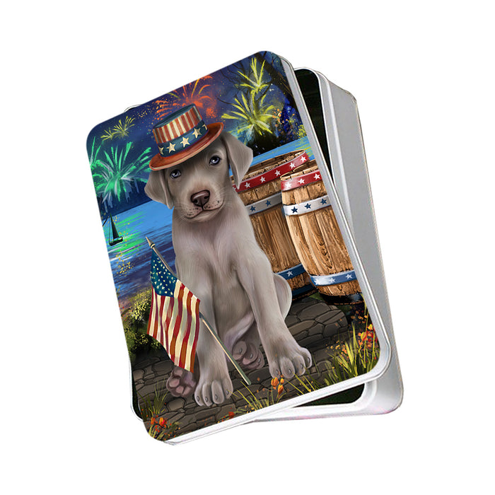 4th of July Independence Day Fireworks Weimaraner Dog at the Lake Photo Storage Tin PITN51249