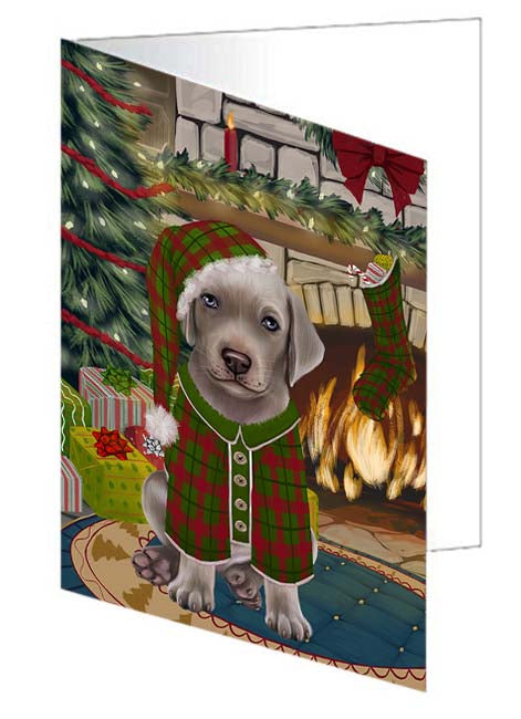 The Stocking was Hung Weimaraner Dog Handmade Artwork Assorted Pets Greeting Cards and Note Cards with Envelopes for All Occasions and Holiday Seasons GCD71468