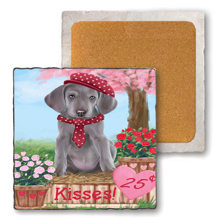Rosie 25 Cent Kisses Weimaraner Dog Set of 4 Natural Stone Marble Tile Coasters MCST51260