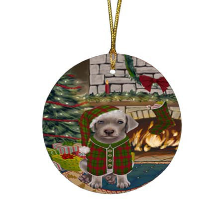 The Stocking was Hung Weimaraner Dog Round Flat Christmas Ornament RFPOR56007