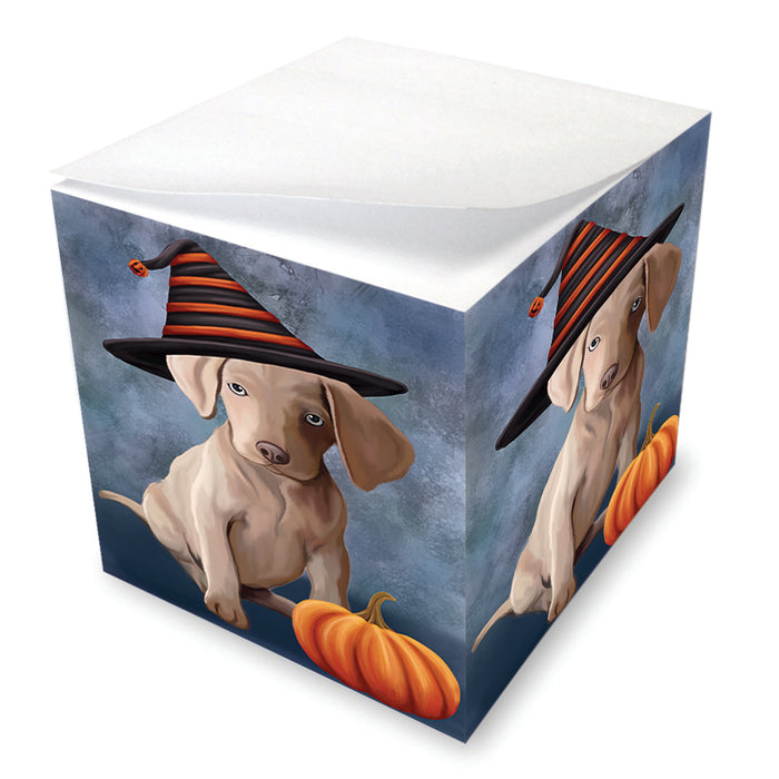Happy Halloween Weimaraner Dog Wearing Witch Hat with Pumpkin Note Cube NOC56480