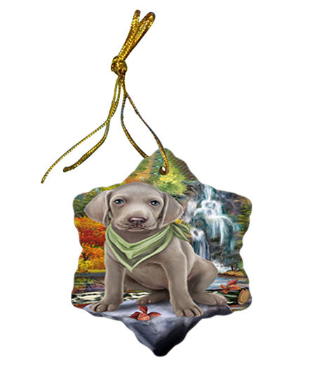 Scenic Waterfall Weimaraner Dog Star Porcelain Ornament SPOR51978