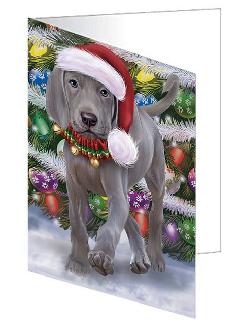 Trotting in the Snow Weimaraner Dog Handmade Artwork Assorted Pets Greeting Cards and Note Cards with Envelopes for All Occasions and Holiday Seasons GCD68219