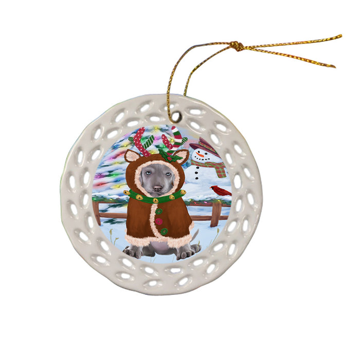 Christmas Gingerbread House Candyfest Weimaraner Dog Ceramic Doily Ornament DPOR56945