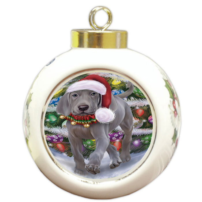 Trotting in the Snow Weimaraner Dog Round Ball Christmas Ornament RBPOR54730