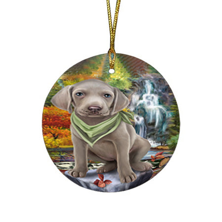 Scenic Waterfall Weimaraner Dog Round Flat Christmas Ornament RFPOR51978