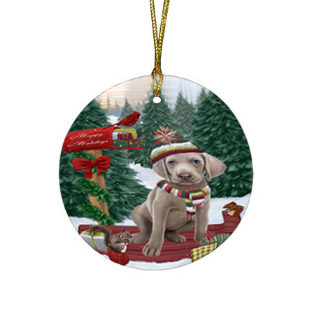 Merry Christmas Woodland Sled Weimaraner Dog Round Flat Christmas Ornament RFPOR55422