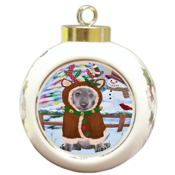 Christmas Gingerbread House Candyfest Weimaraner Dog Round Ball Christmas Ornament RBPOR56945