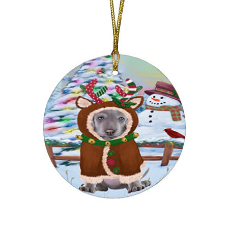 Christmas Gingerbread House Candyfest Weimaraner Dog Round Flat Christmas Ornament RFPOR56945