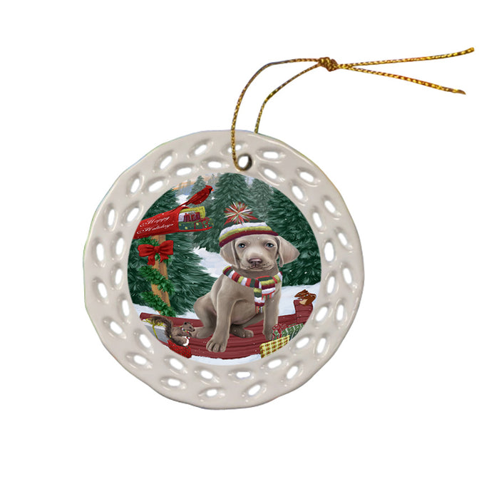 Merry Christmas Woodland Sled Weimaraner Dog Ceramic Doily Ornament DPOR55422