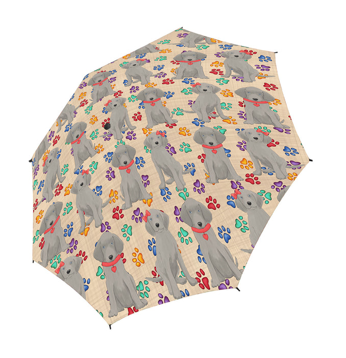 Rainbow Paw Print Weimaraner Dogs Red Semi-Automatic Foldable Umbrella