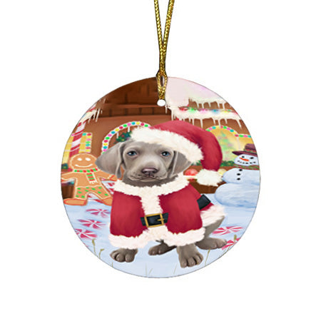 Christmas Gingerbread House Candyfest Weimaraner Dog Round Flat Christmas Ornament RFPOR56946
