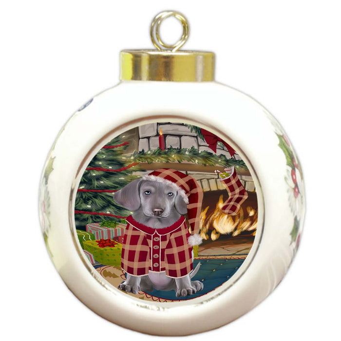 The Stocking was Hung Weimaraner Dog Round Ball Christmas Ornament RBPOR56008