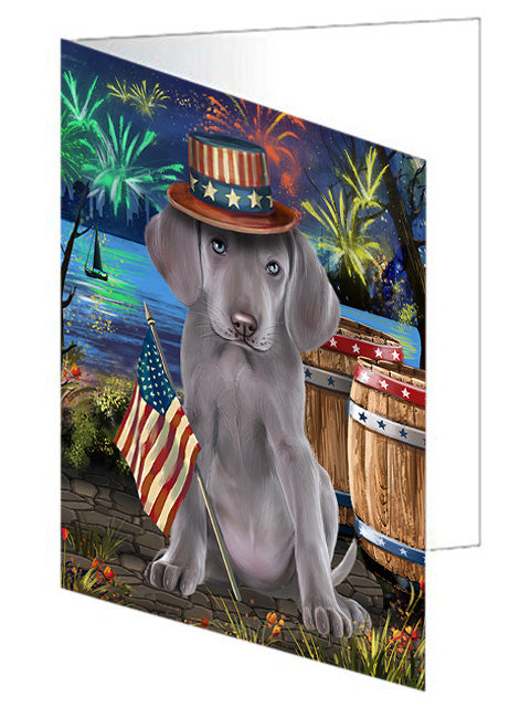 4th of July Independence Day Fireworks Weimaraner Dog at the Lake Handmade Artwork Assorted Pets Greeting Cards and Note Cards with Envelopes for All Occasions and Holiday Seasons GCD57779
