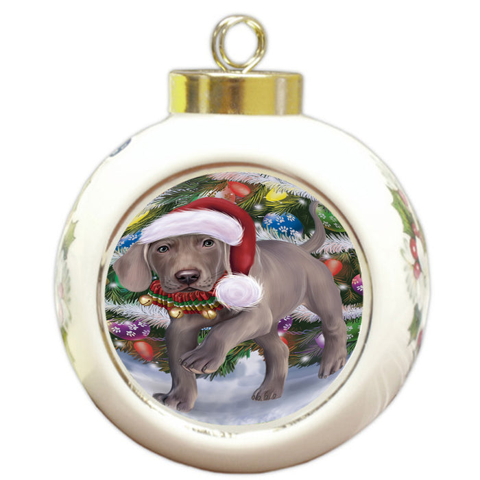 Trotting in the Snow Weimaraner Dog Round Ball Christmas Ornament RBPOR54731