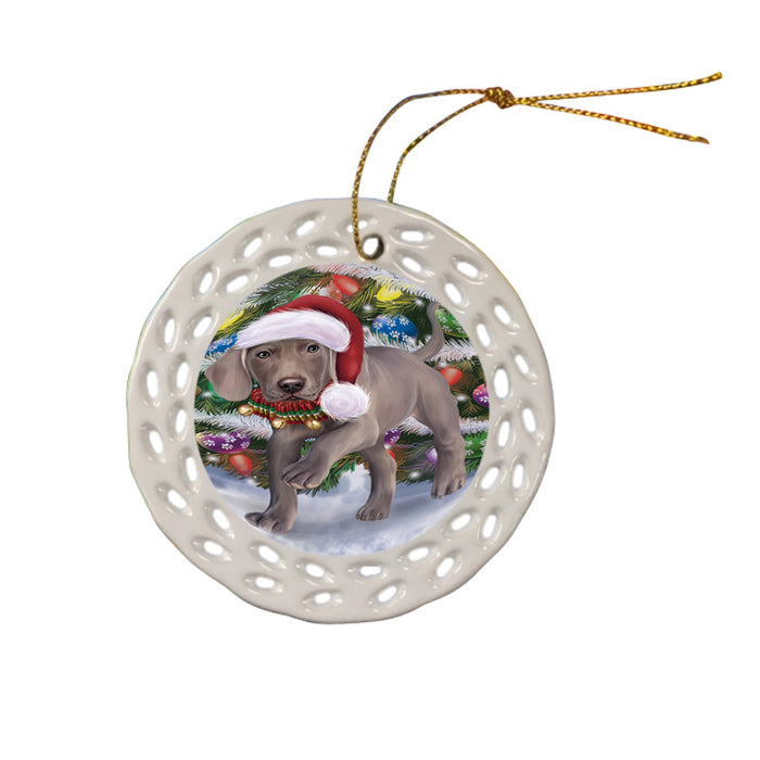 Trotting in the Snow Weimaraner Dog Ceramic Doily Ornament DPOR54731