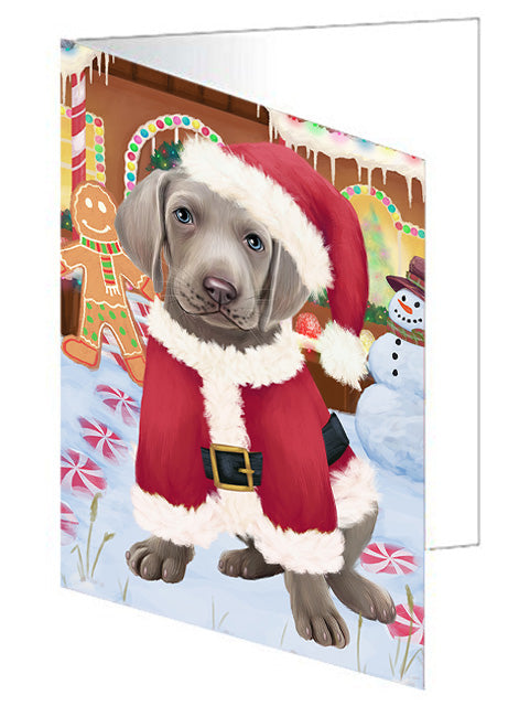 Christmas Gingerbread House Candyfest Weimaraner Dog Handmade Artwork Assorted Pets Greeting Cards and Note Cards with Envelopes for All Occasions and Holiday Seasons GCD74285