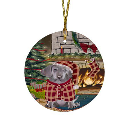 The Stocking was Hung Weimaraner Dog Round Flat Christmas Ornament RFPOR56008