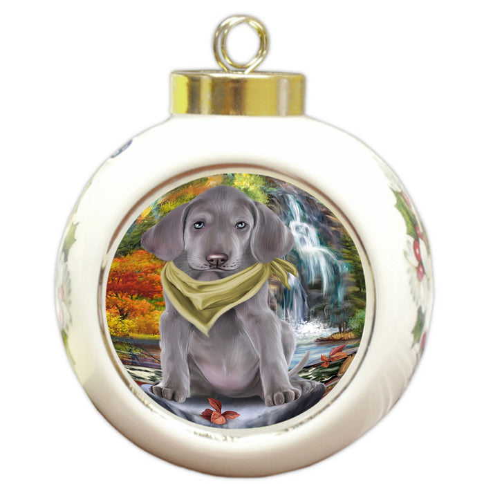Scenic Waterfall Weimaraner Dog Round Ball Christmas Ornament RBPOR51988