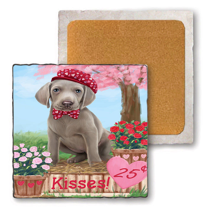 Rosie 25 Cent Kisses Weimaraner Dog Set of 4 Natural Stone Marble Tile Coasters MCST51261