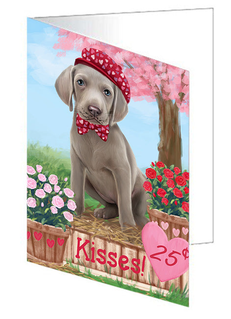 Rosie 25 Cent Kisses Weimaraner Dog Handmade Artwork Assorted Pets Greeting Cards and Note Cards with Envelopes for All Occasions and Holiday Seasons GCD73298