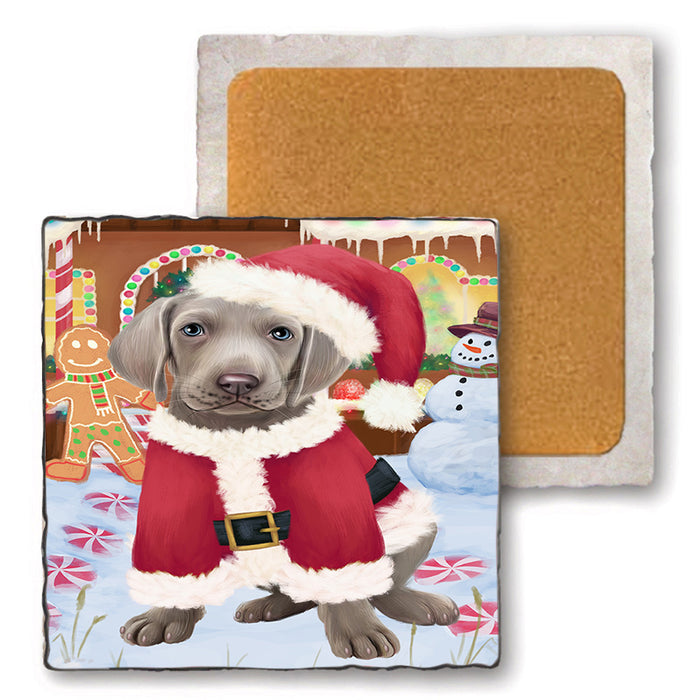 Christmas Gingerbread House Candyfest Weimaraner Dog Set of 4 Natural Stone Marble Tile Coasters MCST51590