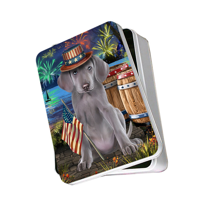 4th of July Independence Day Fireworks Weimaraner Dog at the Lake Photo Storage Tin PITN51250
