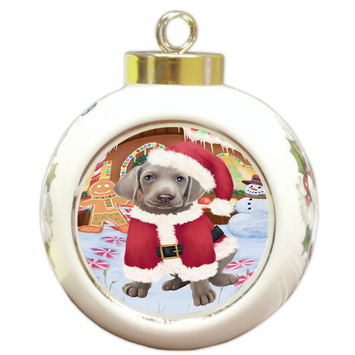 Christmas Gingerbread House Candyfest Weimaraner Dog Round Ball Christmas Ornament RBPOR56946