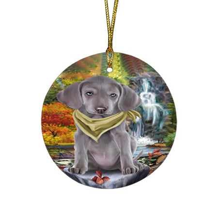 Scenic Waterfall Weimaraner Dog Round Flat Christmas Ornament RFPOR51979