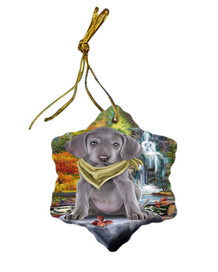 Scenic Waterfall Weimaraner Dog Star Porcelain Ornament SPOR51979