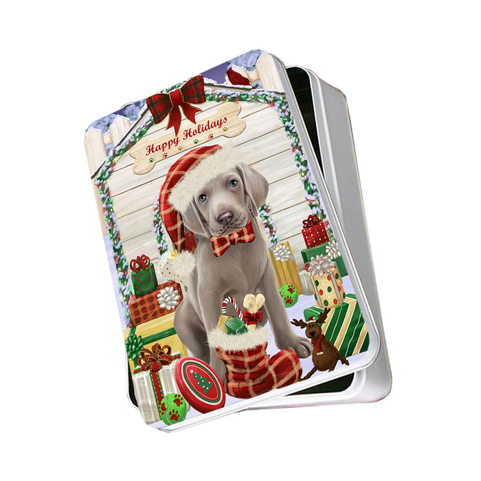 Happy Holidays Christmas Weimaraner Dog House With Presents Photo Storage Tin PITN51530