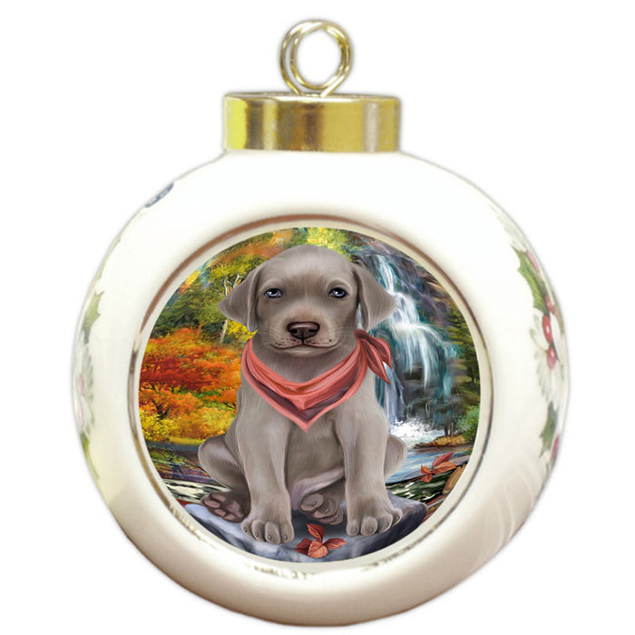 Scenic Waterfall Weimaraner Dog Round Ball Christmas Ornament RBPOR51989