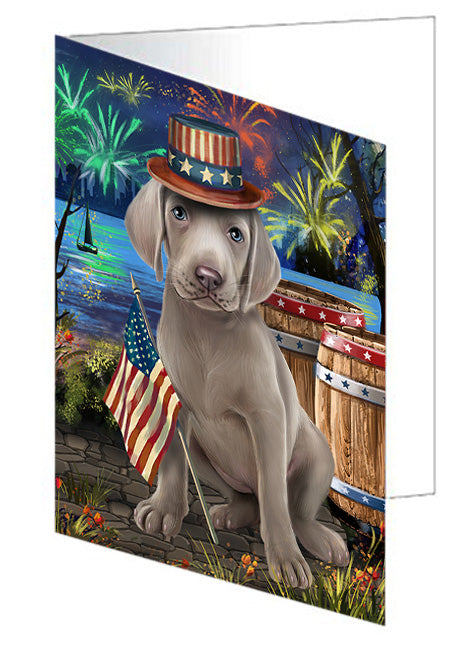 4th of July Independence Day Fireworks Weimaraner Dog at the Lake Handmade Artwork Assorted Pets Greeting Cards and Note Cards with Envelopes for All Occasions and Holiday Seasons GCD57782