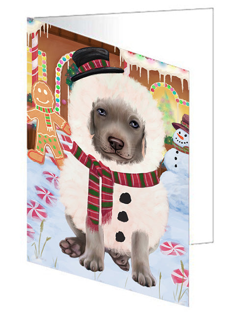Christmas Gingerbread House Candyfest Weimaraner Dog Handmade Artwork Assorted Pets Greeting Cards and Note Cards with Envelopes for All Occasions and Holiday Seasons GCD74288