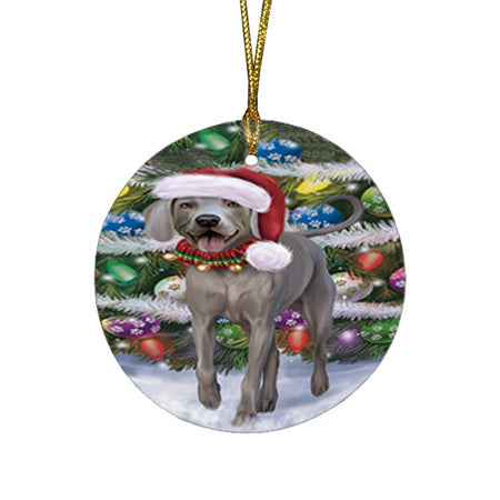 Trotting in the Snow Weimaraner Dog Round Flat Christmas Ornament RFPOR54723