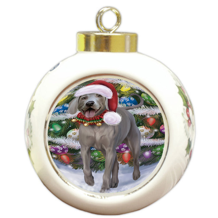 Trotting in the Snow Weimaraner Dog Round Ball Christmas Ornament RBPOR54732