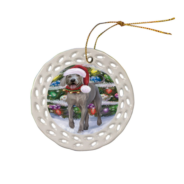 Trotting in the Snow Weimaraner Dog Ceramic Doily Ornament DPOR54732