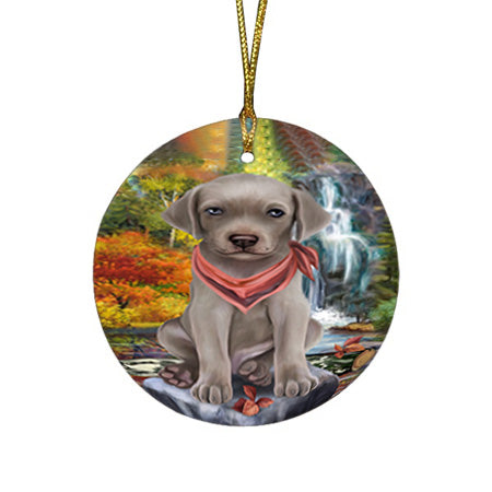 Scenic Waterfall Weimaraner Dog Round Flat Christmas Ornament RFPOR51980