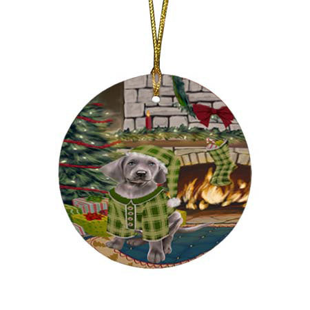 The Stocking was Hung Weimaraner Dog Round Flat Christmas Ornament RFPOR56009