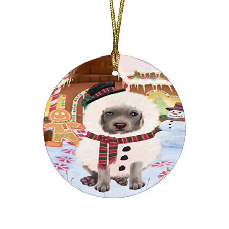 Christmas Gingerbread House Candyfest Weimaraner Dog Round Flat Christmas Ornament RFPOR56947