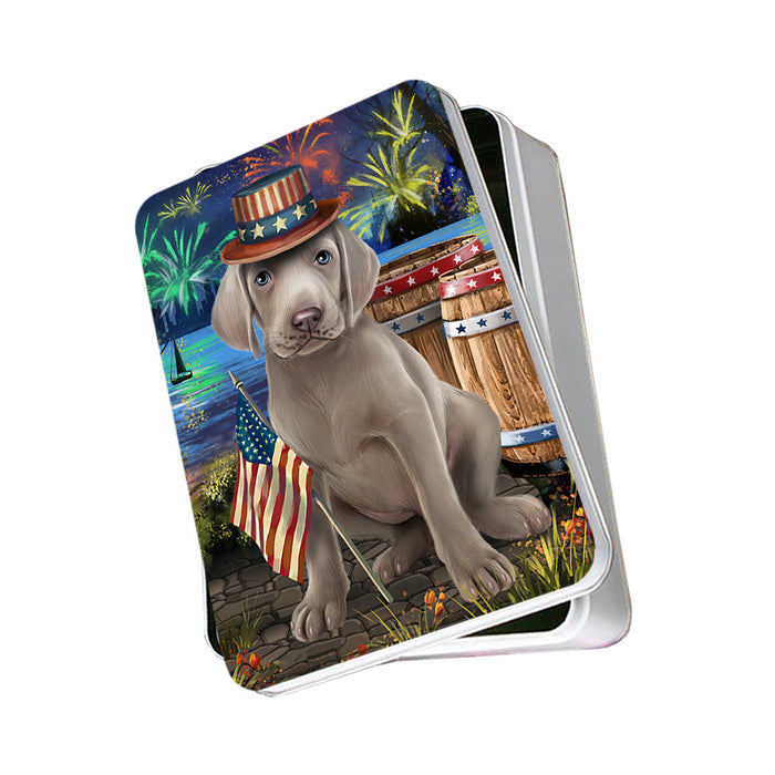 4th of July Independence Day Fireworks Weimaraner Dog at the Lake Photo Storage Tin PITN51251