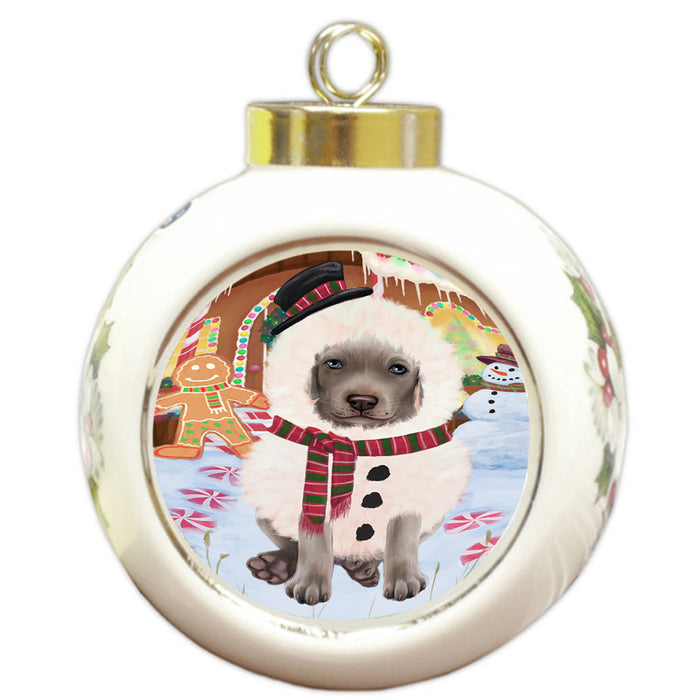 Christmas Gingerbread House Candyfest Weimaraner Dog Round Ball Christmas Ornament RBPOR56947