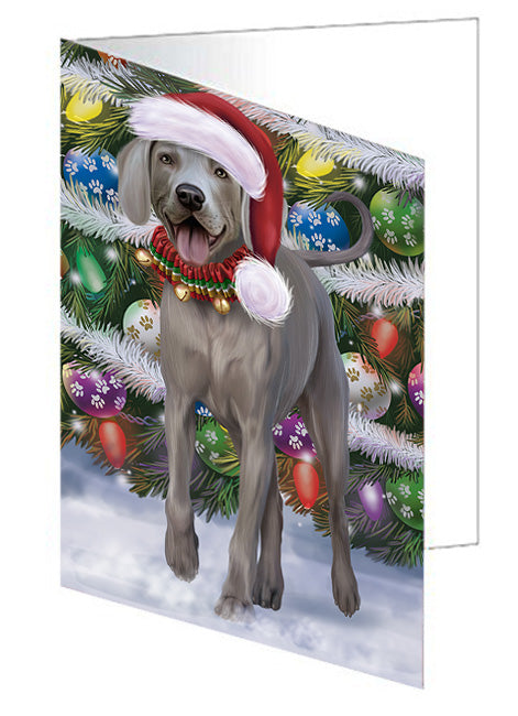 Trotting in the Snow Weimaraner Dog Handmade Artwork Assorted Pets Greeting Cards and Note Cards with Envelopes for All Occasions and Holiday Seasons GCD68225